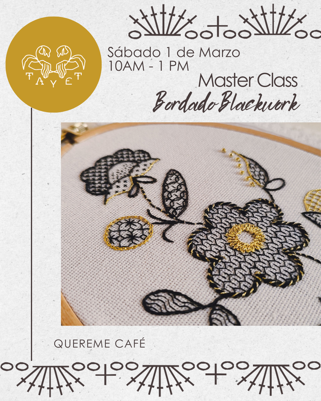 TALLER DE BORDADO BLACKWORK CON HILO DORADO